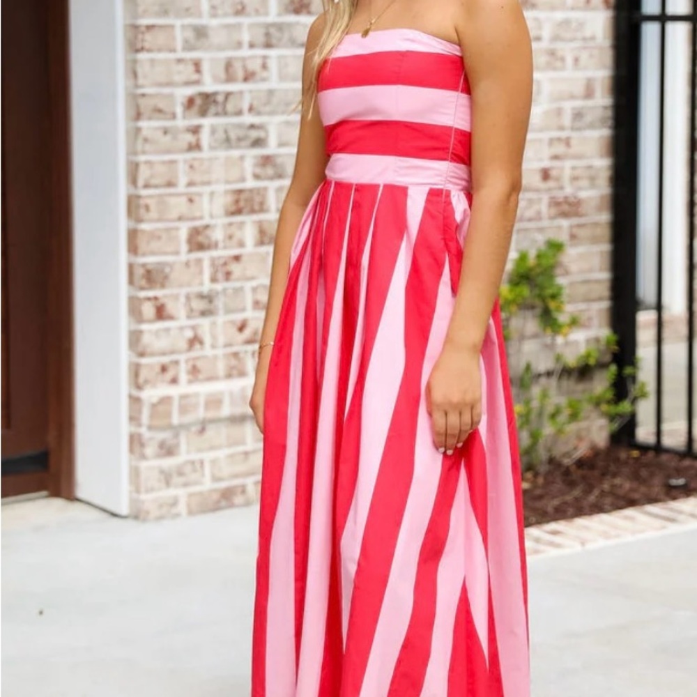 Vibrant Pink and Red Striped Maxi Dress